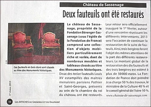 Restauration de deux sièges Louis XV au Château de Sassenage 